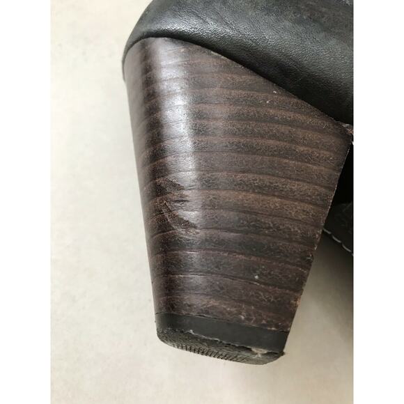 All Black Leather Pull On Calf Boots Green FLAWS - Picture 9 of 10